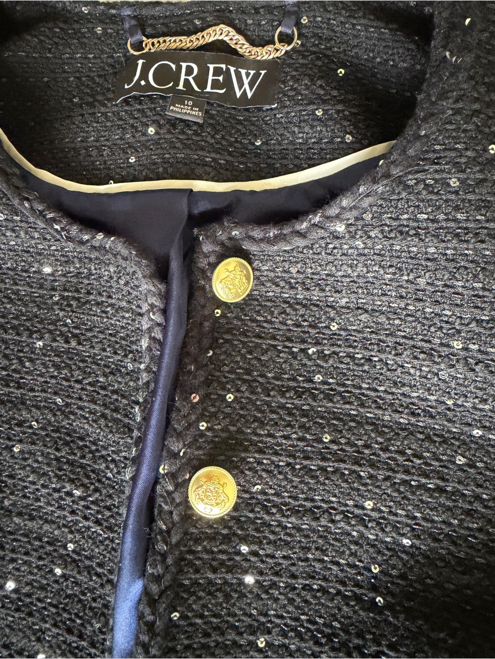 J.Crew Louisa Lady Jacket Sequin Tweed Black Cropped Blazer Size 10 - Picture 10 of 14